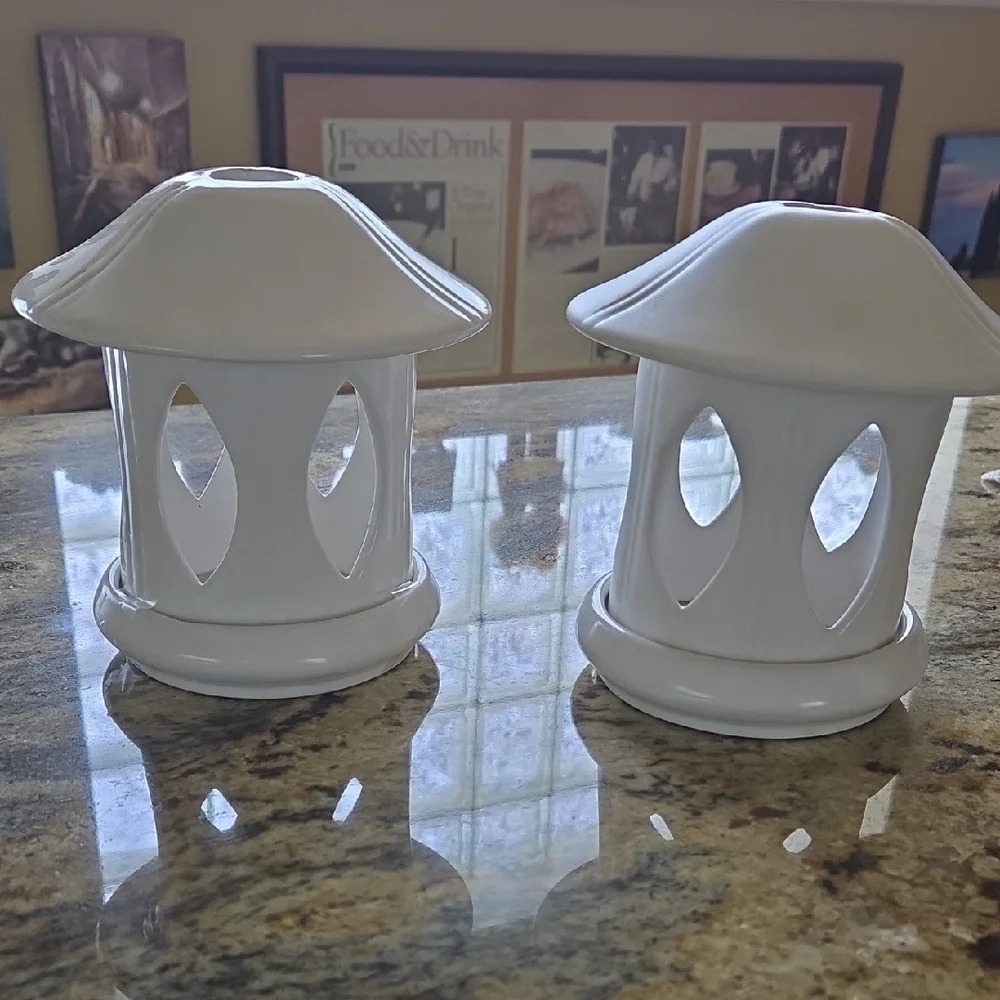 Vintage Asian White Ceramic Candle Holders